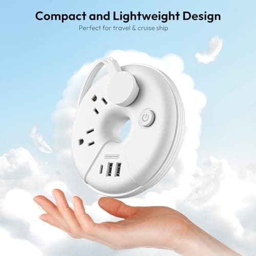Travel Power Strip with USB Ports, NTONPOWER Cruise Approved Power Strip with 3 Outlet 3 USB(1 USB C), 5 ft Extension Cord, Compact for Indoor Home Office Dorm Room Cruise Essentials, White - Thumbnail 2