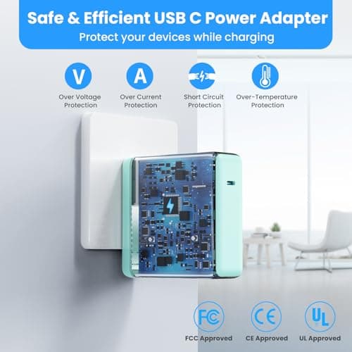 Kioson Mac Book Pro Charger - 120W USB C Charger Fast Charger, Compact Laptop Charger Adapter Compatible with USB C Port MacBook Pro/Air, iPad Pro, Samsung Galaxy and All USB-C Devices (Light Green) - Thumbnail 4