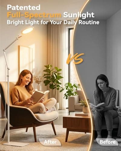Sun Lamp 12000 Lux Full Spectrum Daylight Therapy Floor Lamp with 670nm Red Light Therapy and Monitor Mount 6-in-1 Modes 9 Color Temperatures 10 Brightness Magnetic Remote 43-68.5 Adjustable UV-Free - Thumbnail 3