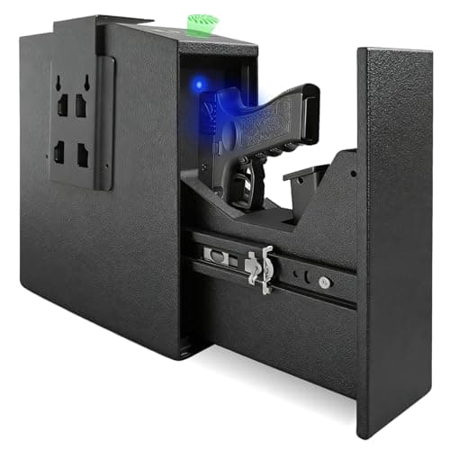 Biometric Pistol Gun Safe with Auto Sliding Door – 0.1s Quick Access Handgun Safe for Nightstand, Desk, Bedside, Truck – Fingerprint, PIN Code & Key Access Security Box - Image 1
