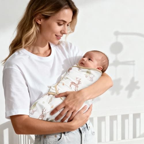 GLLQUEN BABY Swaddles for Newborns Organic Cotton, Soft Baby Swaddles 0-3 Months, Womb-Like Sleep Sack Wrap Nursery Swaddling Blankets Green Forest Deer - Thumbnail 2