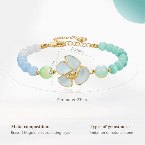Cicy Bell Womens Flower Bracelets 18K Gold Plated Trendy Charm Colorful Cat's Eye Stone Beaded Adjustable Stretch Bracelet Friendship Vacation Jewelry Accessories - Thumbnail 6