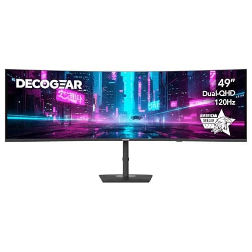 Deco Gear 49″ Curved Ultrawide Dual-QHD Monitor | 5120×1440 32:9 HDR400 | 120Hz VA Panel | USB-C 65W PD, FreeSync, PBP/PIP, KVM Switch | Built-in Speakers & Ergonomic Stand - Image 1