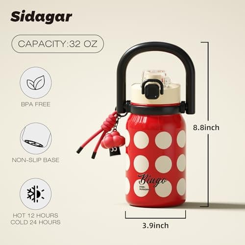 Sidagar 32 oz Insulated Water Bottle for Women with Straw & Handle, 316L Medical Grade Stainless Steel Vacuum Tumbler, Leakproof Aesthetic Fashion Gift for Her, Mom, Beach Vacation Essentials, RoseRed - Thumbnail 2
