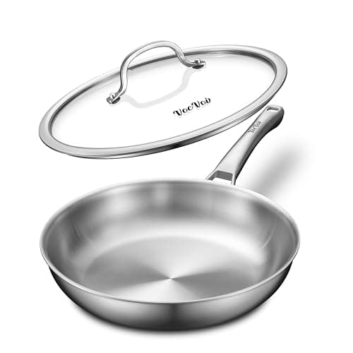 VocVoi Stainless Steel Pan, 12 Inch with Lid Stainless Steel Frying Pan, Non Toxic Tri-Ply Skillet, PFOA&PTFE Free, Oven and Dishwasher Safe, Induction Compatible - Image 1