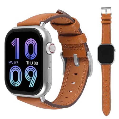 Leather Apple Watch Band for Women, Slim Dressy Leather Watch Band Compatible with Apple Watch 49mm 45mm 44mm 42mm 41mm 40mm 38mm 46mm Series 9 8 7 6 5 4 6 SE Ultra - Image 1