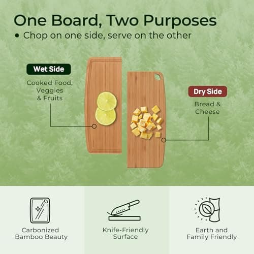 Keechee Dishwasher Safe Carbonized Bamboo Wood Cutting Boards for Kitchen with Juice Groove, Wooden Charcuterie & Chopping for Fruit, Vegetables & Cheese, Durable, Lightweight, Water-Resistant - Thumbnail 4
