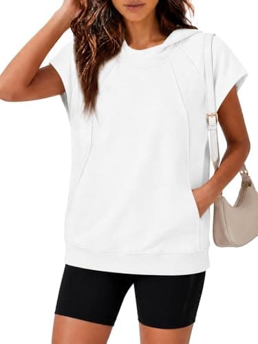 Yousify Womens Sleeveless Hoodies Sweatshirt Casual Workout Tank Tops Spring Summer Hooded Activewear Shirts with Pocket White - Image 1