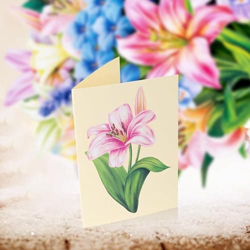 Airpark 3D Pop Up Flower Greeting Cards, Lilies and Lupines Paper Flower Bouquet Pop Up Birthday Card, Mother's Day, Get Well, Thank You Gift Cards for Women Mom Friends, Blank Notecard & Envelope - Thumbnail 6
