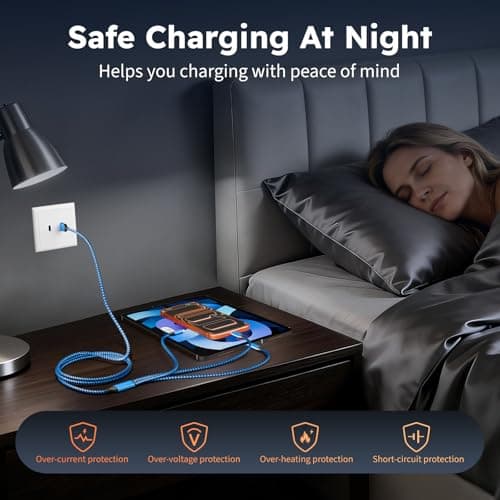 3 IN 1 Multi Charging Cable, USB Cable Multiple Charger Cord with Type C/L/Micro USB Ports, Universal Multi Phone Charger Cords for iPhone 17-8/Galaxy S25/PS/Pad/Car Accessories (2Packs 4FT) - Thumbnail 5