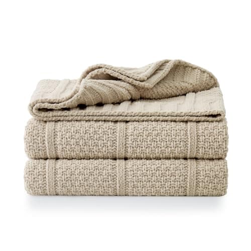 Amélie Home UltraChunky Chenille Throw Blanket, Soft Moss Stitch Knit Blanket for Couch, Sofa, Chair, Home Decor, Beige 50"x60" - Thumbnail 2