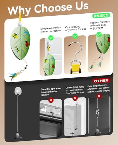 ROJECO Interactive Cat Toys for Indoor Cats, Automatic Door Hanging Cat Toy with Retractable Feather & Mouse, 2 Sleep Modes USB-C Rechargeable, Engaging Cat Toys for Bored Kittens & Adult Cats - Thumbnail 5