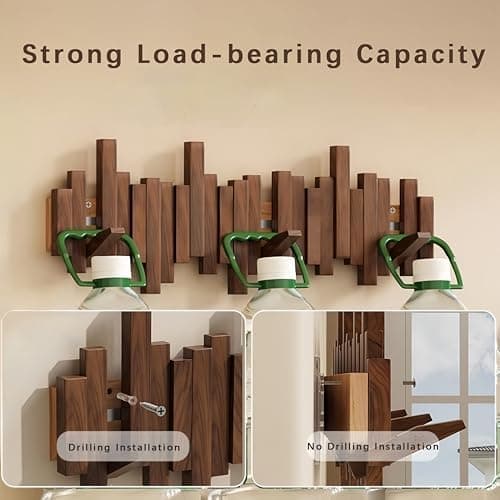 Key Holder Wall Mount, Splicable Wooden Piano Coat Rack Wall Mount, Modern Wall Art Flip Down Magnetic Hooks Wall Hook Hat Hanger for Entryway Key Holder Bedroom Kitchen (Black, 6 Hooks) - Thumbnail 5