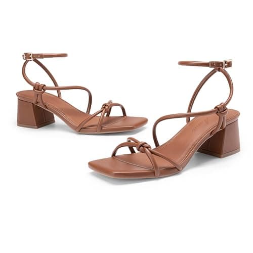 Athlefit Chunky Heels for Women Comfortable Square Open Toe Block Heeled Sandals Dressy Prom Shoes with Adjustable Ankle Strap for Wedding Party Business Casual Brown 7 - Thumbnail 5