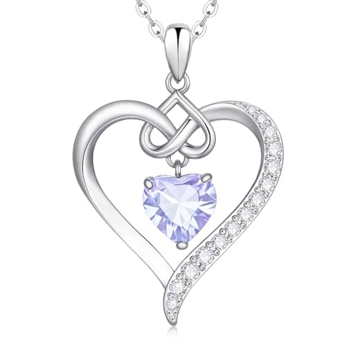 925 Sterling Silver Birthstone Heart Necklace for Women - Infinity Love Pendant with Cubic Zirconia, 12 Colors, Valentine's Day Gift for Her, 12 Months, Birthday Anniversary Christmas Jewelry Gifts (Sliver-06-Jun) - Image 1