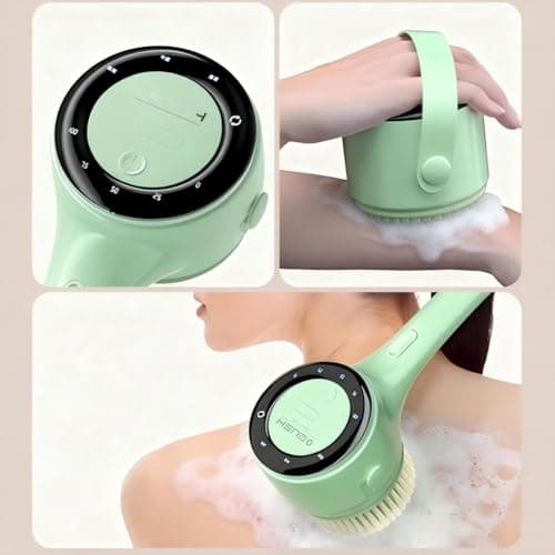 Electric Body Brush Back Scrubber for Shower, Rechargeable Long Handles Bath Brush with 5 Replaceable Heads, 3 Speed Adjustable and Lcd Display Shower Brush for Deep Cleansing, Exfoliating & Massage - Thumbnail 4