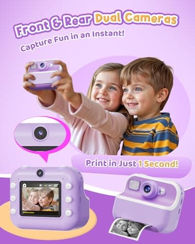 Instant Camera, Front Rear Dual Selfie Kids Camera with 1080P Videos, Holiday Birthday Gifts for Kids Age 3-12, Toddler Portable Travel Print Digital Camera Toy for 4 5 6 7 8 9 Year Boys Girls - Thumbnail 3