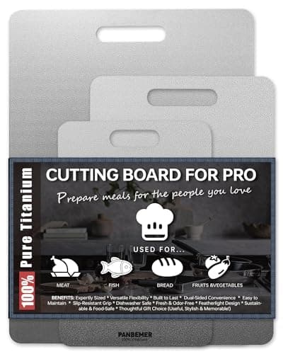 Titanium Cutting Boards for Kitchen, Set of 3 Food Grade 100% Pure Titanium Double-Sided Chopping Boards, Non-Toxic, Dishwasher Safe, Easy to Clean – 10", 12", 16"