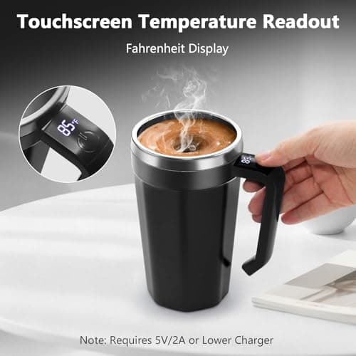 ZenRui Self Stirring Coffee Mug with Temperature Display, 18 oz Rechargeable Self Stirring Mug with Lid, Automatic Self Stirring Cup, Coffee Mug with Stainless Steel for Coffee, Milk, Beverages, Black - Thumbnail 3