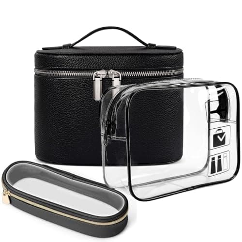 Eorakla Travel Toiletry Bag Set for Women, 3-Piece Makeup Organizer with TSA Approved Clear Bag & Brush Pouch, Waterproof Cosmetic Bags for Carry On (Black) - Image 1
