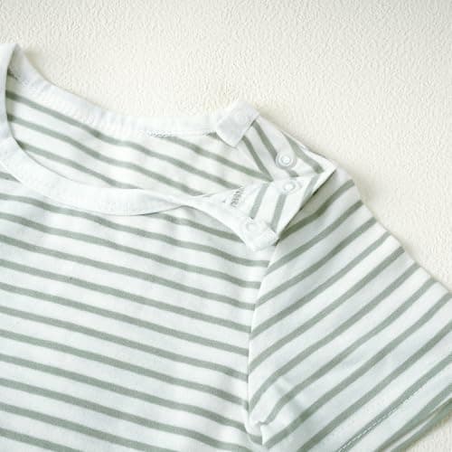 JiuBreeze Baby Boys Bodysuit Summer Clothes Set 2-pcs Striped Romper & Overalls Shorts Set Jumpsuit 0-12Months (Green, 9-12M) - Thumbnail 6