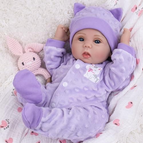 Milidool Lifelike Reborn Baby Dolls Girl-18 inch Realistic Newborn Baby Dolls for Kids Age 3 +,Purple Clothes - Thumbnail 6