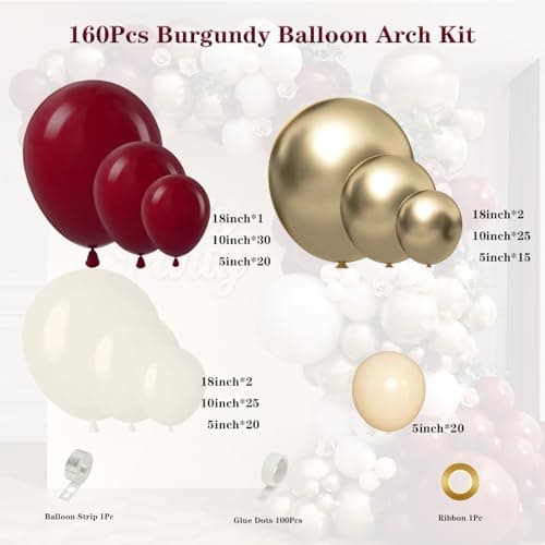 160Pcs Burgundy Balloon Garland Arch Kit with Burgundy Maroon Sand White Metallic Gold Nude Balloons for Bridal Shower Wedding Graduation Birthday Party Decorations - Thumbnail 2