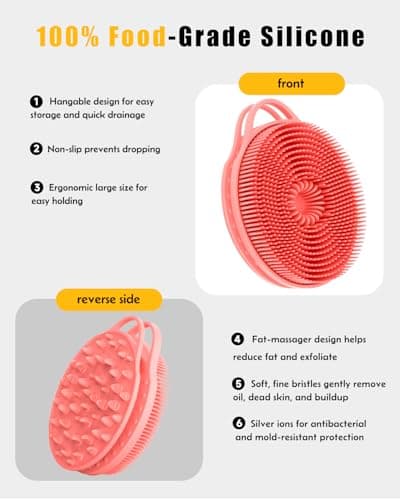 2 in 1 Silicone Body Scrubber, Anti Cellulite Massage Scrubber, Exfoliating Shower Brush for Men & Women, Removes Dead Skin, Reduces Cellulite, Improves Circulation, Fast Dry, Non Slip (1PC, Pink) - Thumbnail 4