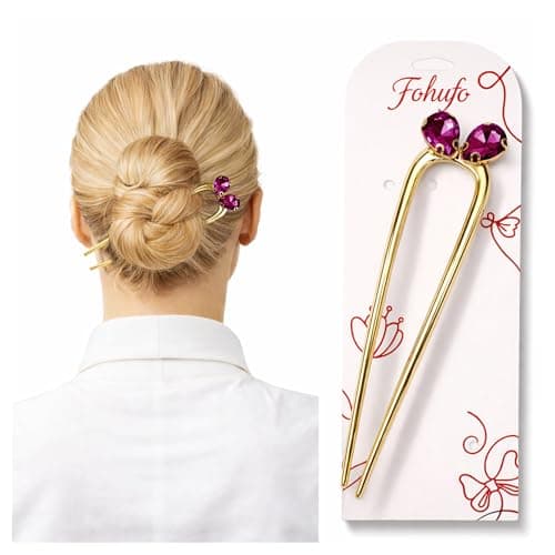 Fohufo French Hair Pin for Women - Gold U Shaped Hair Accessories for Women, Birthstone Hair Pins with Heart Design, Fashion French Twist Hair Pin for Buns, Updos and Functional, Ruby July Birthstone - Image 1