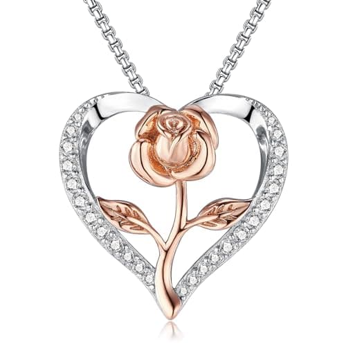 Lyniuoy Rose Heart Necklaces for Women 18K Gold Plated Pendant Necklaces for Women Luxury Women's Romantic Jewelry Gifts for Anniversary Mother's Day Valentine's Day Christmas, Two-tone