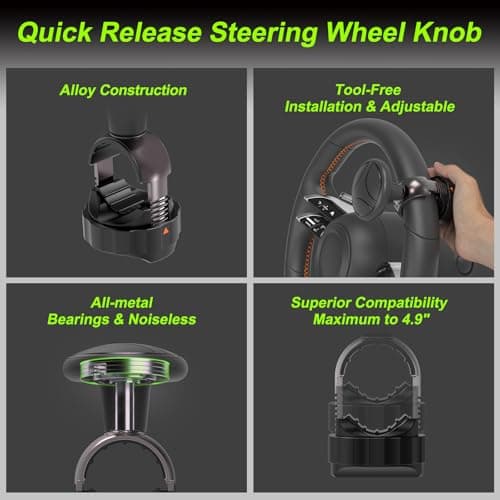 Tool Free Steering Wheel Knob, Suicide Knob for 3.45-4.9" Steering Wheel with Metal Bearing, Steering Wheel Knob Spinner for Cars, Trucks, Mowers, Boats, No Screws or Tools Needed (1Pack, Black) - Thumbnail 5