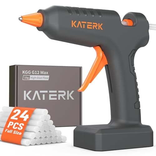 Katerk 12V Full Size Cordless Hot Glue Gun with 24 Glue Sticks, Drip-Free Fast Heating Rechargeable and Heavy Duty Battery Operated Glue Gun and Sticks Sets 11mm x24 for Crafts DIY, Repair, Gift - Image 1