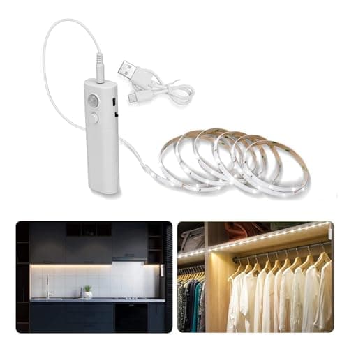 Rechargeable LED Strip Lights for Cabinets - LUXJET 2M Cool White Motion Sensor led Strip Lights for Bedroom, Kitchen, Under Cabinet, TV, Stairs, Door Frame - Image 1