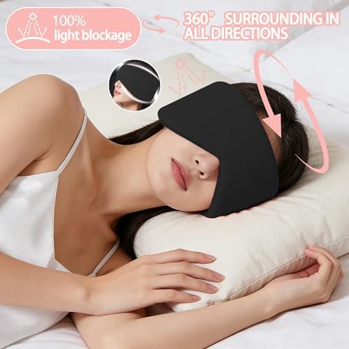 Vettres Reversible Warm & Cool Sleep Mask Wrap-Around Blackout Eye Masks for Side Sleepers Adjustable Unisex Eye Cover for Travel Office & Rest Black - Thumbnail 2