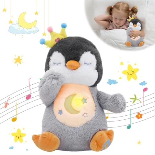 MIAODAM Soothing Cuddle Plush Toy, Breathing Stuffed Animal Penguin Plush with Realistic Breathing Action and Relaxing Music, for Babies and Toddlers, Hugging Plush for Emotional Comfort - Image 1