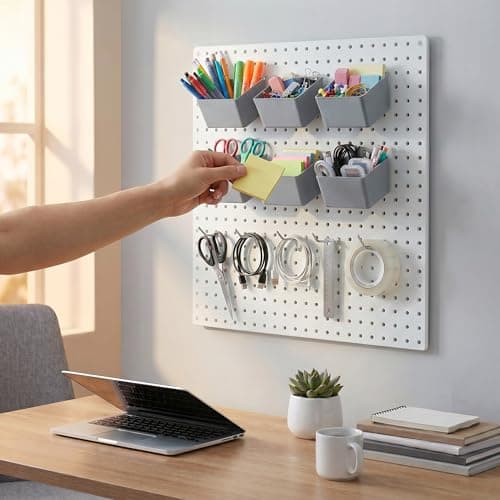 Qokylind Pegboard Bins and Hooks Set, 4 Pack Open Front Storage Bins with 2 Inch Hooks, Fits 1/4" & 1/8" Pegboard, Heavy Duty Small Parts Organizer for Screws Nails Tools, Garage Workshop Wall Storage - Thumbnail 2