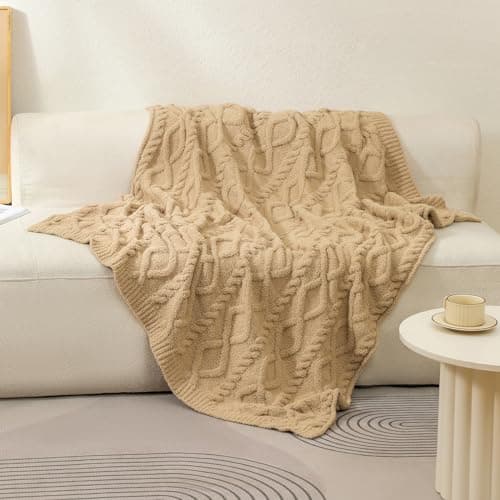 bearberry Plush Fleece Blanket Ultra Cozy & Warm Cable Knit - Machine Washable Throw for Living Room, Bedroom, Office | Lightweight Fuzzy Blanket for Adults, Kids, Pets (Camel, 40”x50”) - Thumbnail 2