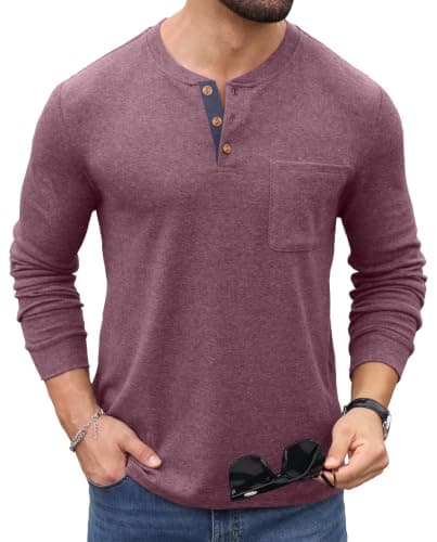 Sailwind Men's Henley Shirts Long Sleeve Button T-Shirt Casual Fashion Pullover Shirt with Pocket Red - Image 1
