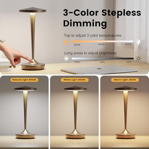 JALVDE Cordless Lamp Rechargeable LED Table Light,48Hrs Battery Operated Table Lamp,Potable Lamp with Stepless Dimming and Waterproof Lamp for Kitchen,Dining,Shower,Outdoor Patio,Camping (1Pbronze) - Thumbnail 3