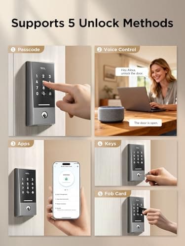 TCL Wi-Fi Smart Lock D2, Keyless Entry WiFi Door Lock with Key Fob, Built-in Doorbell, Touchscreen Keypad, App Remote Control, Easy Installation, No Bridge Required, IP54 Waterproof (Dark Grey) - Thumbnail 5