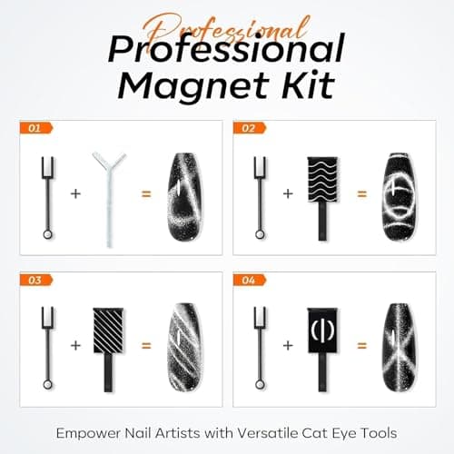 modelones Cat Eye Magnet Set, 15PCS Multi-Shape Nail Magnet for Cateye Gel Polish, Heart Moon Flower Square Effects with Bead-Attracting Nail Art Tool, UV/LED Lamp Required, DIY Toenails Nail Art - Thumbnail 6