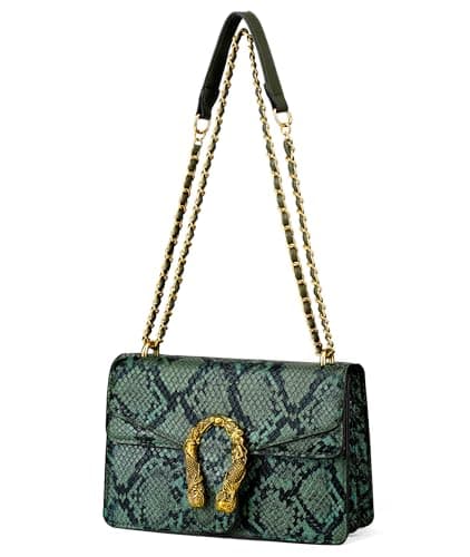 Goinsound Snake Print Crossbody Purse Womens Snakeskin Leather Shoulder Bag with Chain Strap Dark Green - Image 1