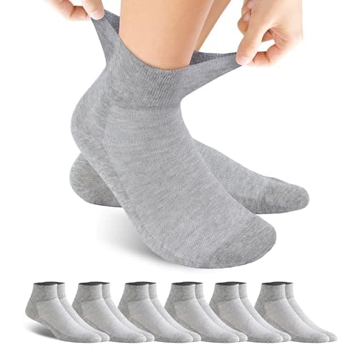 Forcool 6 Pairs Diabetic Women Men Non Binding Loose Top Seamless Toe Ankle Low Cut Cotton Diabetic Edema Diabetes Socks Thin for Summer, Gray, Medium - Image 1