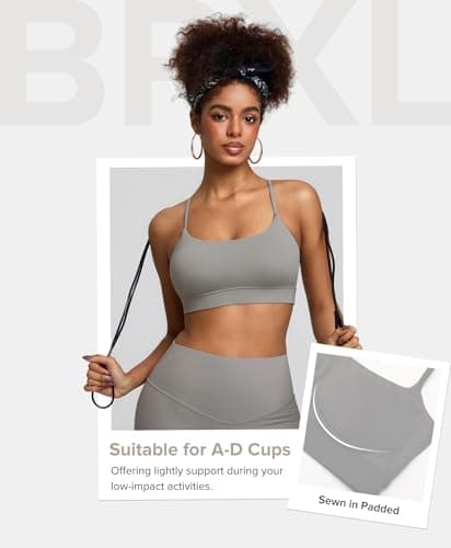 BRXL Sport Bras Womens Low Impact Padded Sports Bras Adjustable Straps Sports Bra Y Back Grey Sports Bra Grey XS - Thumbnail 3