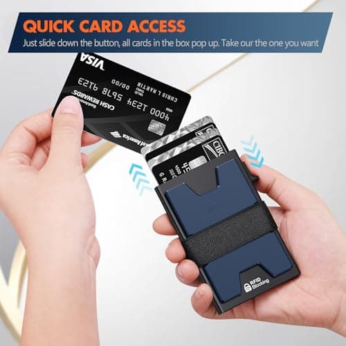 AUTLEY Slim Wallet For Men, Rfid Blocking Mens Wallet, Minimalist Wallet For Men, Pop Up Credit Card Holder with Cash Band (Blue+Black) - Thumbnail 5