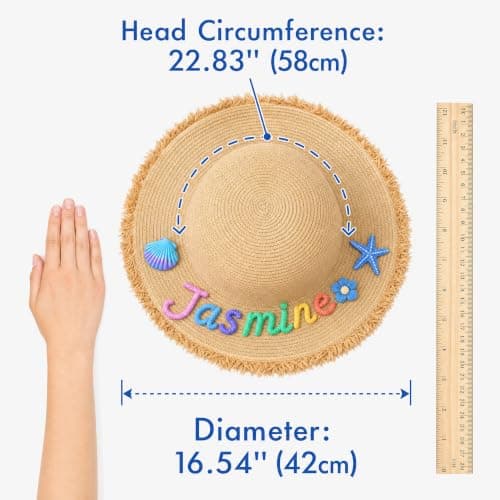 Customizable Wide-Brim Straw Sun Hat for Women – Personalized Beach hat; a for Mothers, Sisters, or Wives; a Travel and Beach Vacation Essential. Tan - Thumbnail 5