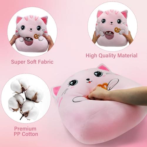 NIUBEHOHO Cat Plush Cushion Body Pillow - 14 Inch Cute Cat Stuffed Animal Cuddle Throw Pillow with Coffee Cookie for Sofa Bed Giant Cat Animal Body Pillow for Adult Kids Animal Plush Cushion - Thumbnail 5