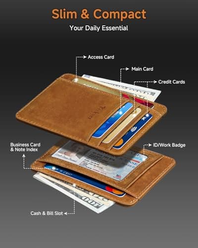 Teskyer Leather Gifts for Men, Premium Leather Gift Set with Slim Wallet, Travel Luggage Tag & Car Keychain, Elegant Gift Box for Father's Day, Birthday, Anniversary, Retirement & Graduation - Brown - Thumbnail 2
