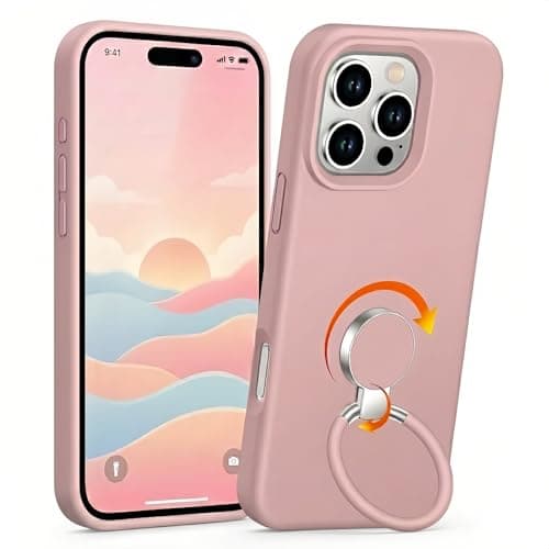 XYZ Silicone Case for iPhone 16 Pro Max, [Soft 2-Way Ring Stand] [Anti-Scratch Microfiber Lining] Shockproof Protective Phone Cover 6.9", Pink - Image 1