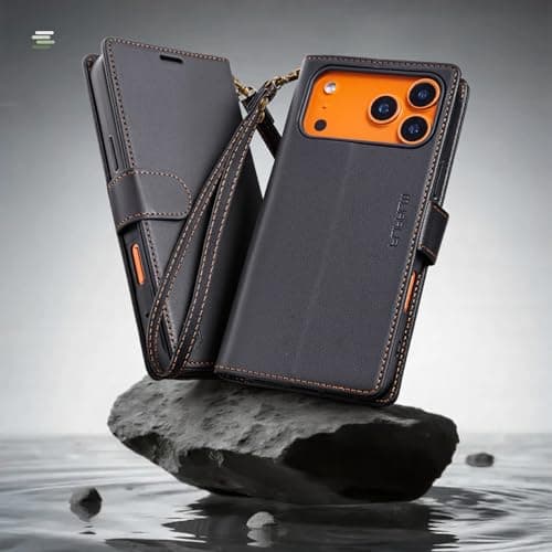 FLIPALM Wallet Case for iPhone 17 Series with Wrist Strap - PU Leather Folio Flip with Credit Card Holder & Kickstand, Protective Cover (Black, for iPhone 17 Pro) - Thumbnail 4